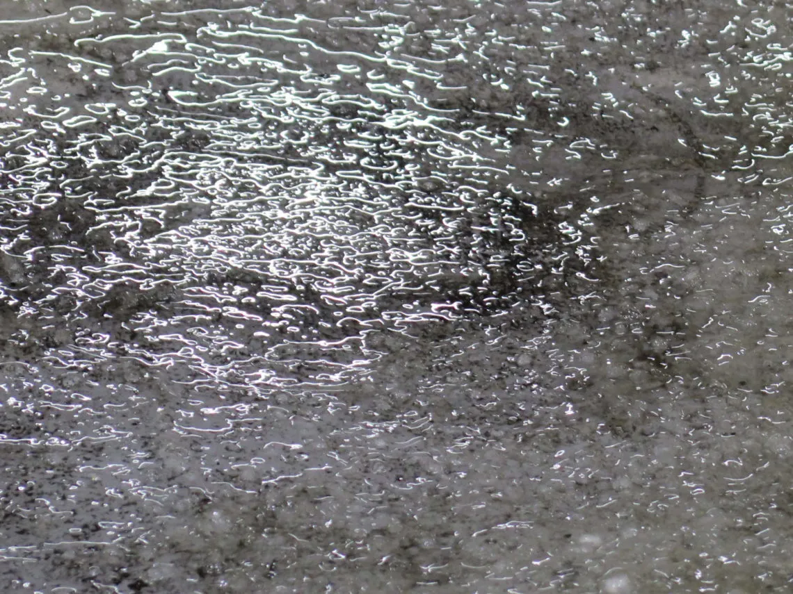 résidu de floculants à la surface de l'eau